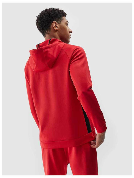 4F Functional Men's Sweatshirt Jacket with Hood and Pockets Red