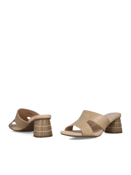 Mules with Chunky Low Heel in Beige Color