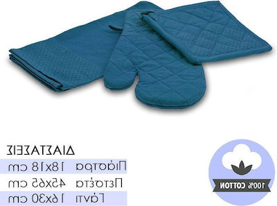 Oven Mitt, Pot Holder and Kitchen Towel Blue 3pcs