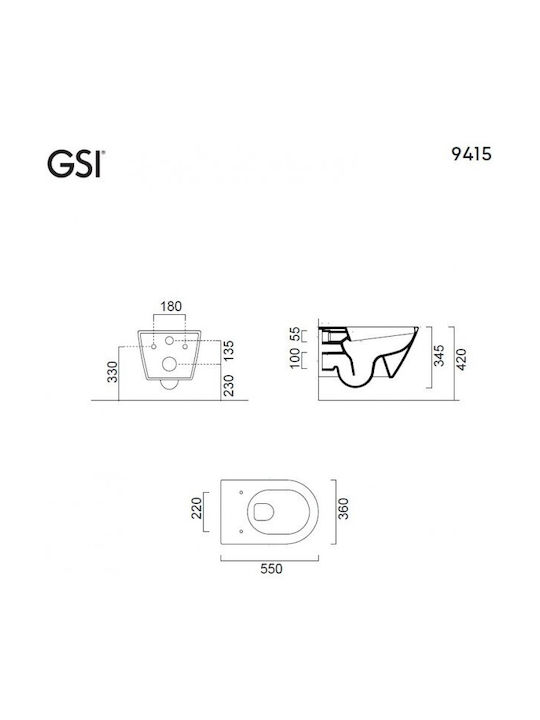 GSI Swirl Wandhängende Toilette Randlos mit Schlank Deckel Sanftes Schließen Weiße