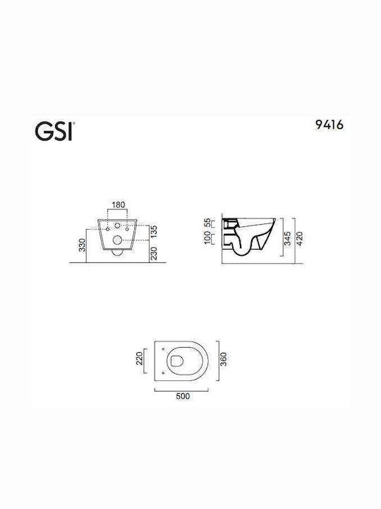 GSI Swirl Wandhängende Toilette Randlos mit Schlank Deckel Sanftes Schließen Weiße