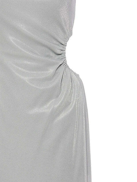 Maxi Abendkleid mit Schlitz Silber