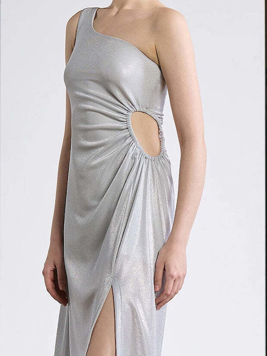 Maxi Abendkleid mit Schlitz Silber