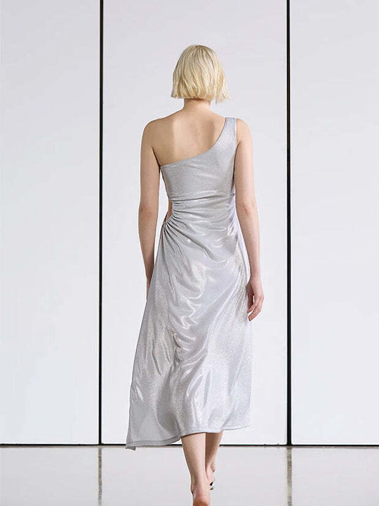 Maxi Abendkleid mit Schlitz Silber