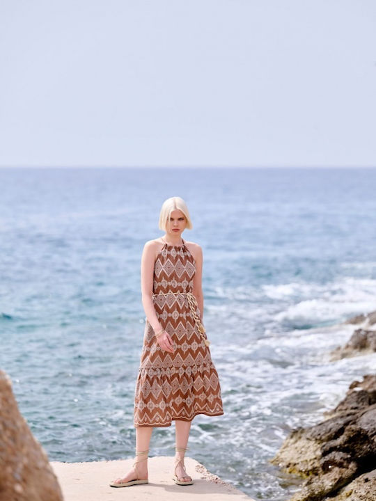 Matis Fashion Maxi Kleid mit Rüschen Braun