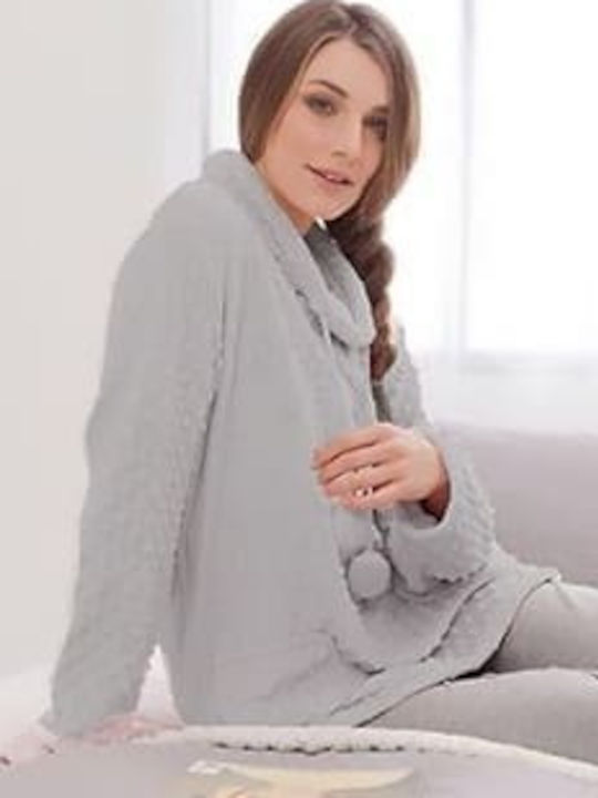 Amo La Casa Winter Damen Vlies Robe Grey