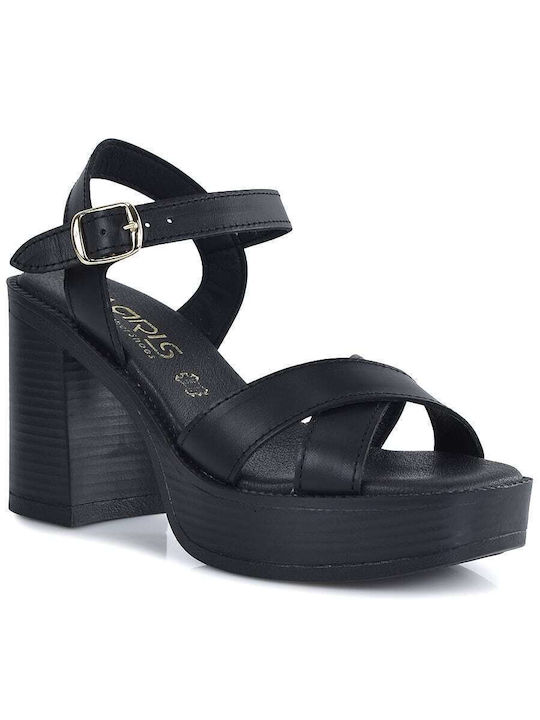 Harris Leather Women's Sandals Black with High Heel