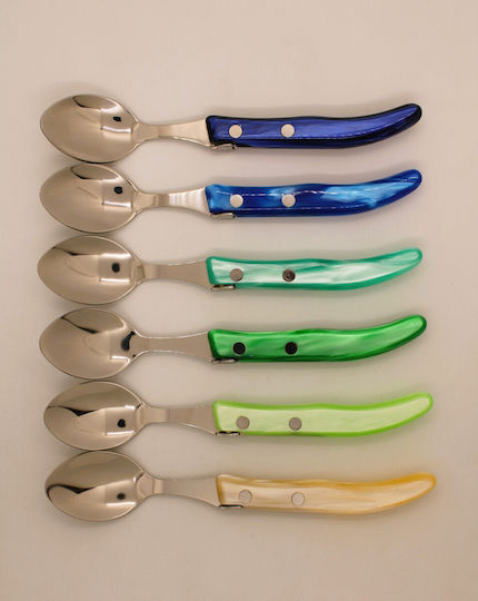 Claude Dozorme Laguiole Spoon Set Desert / Ice Cream Stainless Blue Green 6pcs