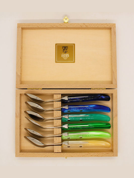 Claude Dozorme Laguiole Spoon Set Desert / Ice Cream Stainless Blue Green 6pcs