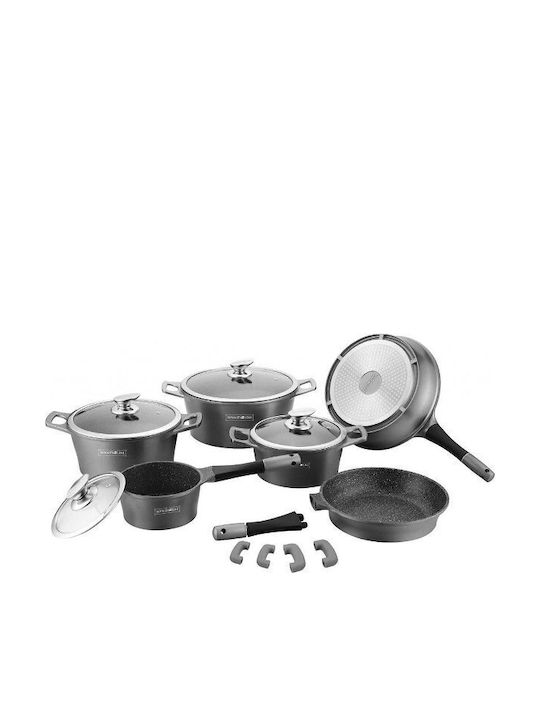 Royalty Line Set de vase de gătit din aluminiu turnat Argint cu strat de piatră RL-ES1014M 14buc