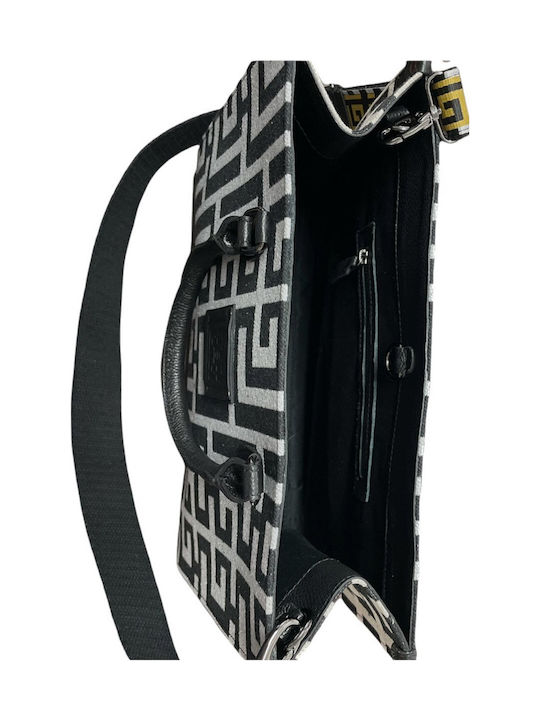 Leto Δερμάτινη Γυναικεία Τσάντα Tote Χειρός Silver (Lurex) Black Labyrinth