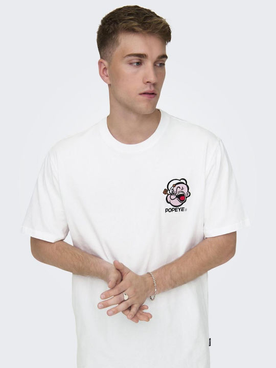 Only & Sons Popeye T-shirt Weiß Baumwolle