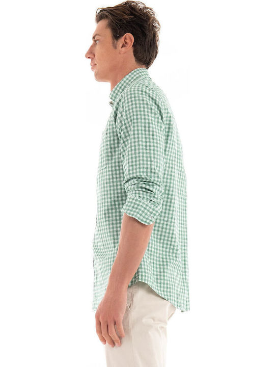 Kanehill Long-sleeved Cotton Shirt Checked Light Green
