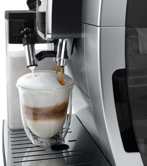 De'Longhi Dinamica Plus Αυτόματη Μηχανή Espresso 1450W Πίεσης 15bar για Cappuccino με Μύλο Άλεσης Ασημί ECAM380.85.SB