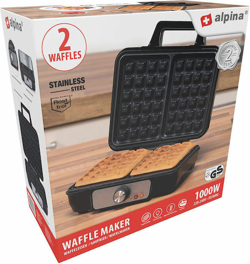 Alpina Appliances Aparat de Vafe pentru Vafe Rectangulare cu 2 Compartimente 1000W