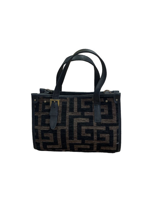 Midneto Ekavi Women's Bag Hand Black Brown Chenille Labyrinth