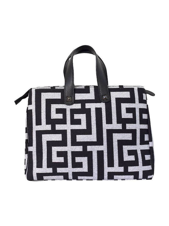 Theseus Δερμάτινη Γυναικεία Τσάντα Χειρός Silver (Lurex) Black Labyrinth