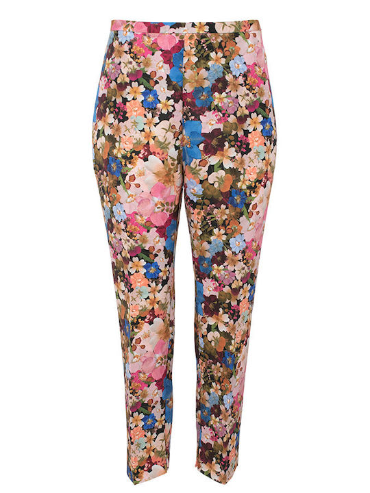 Women's High-waisted Fabric Trousers Regular Fit Floral