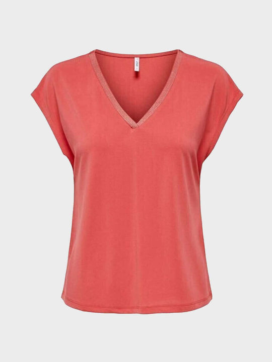 Only Women's T-shirt with V Neck Coralli
