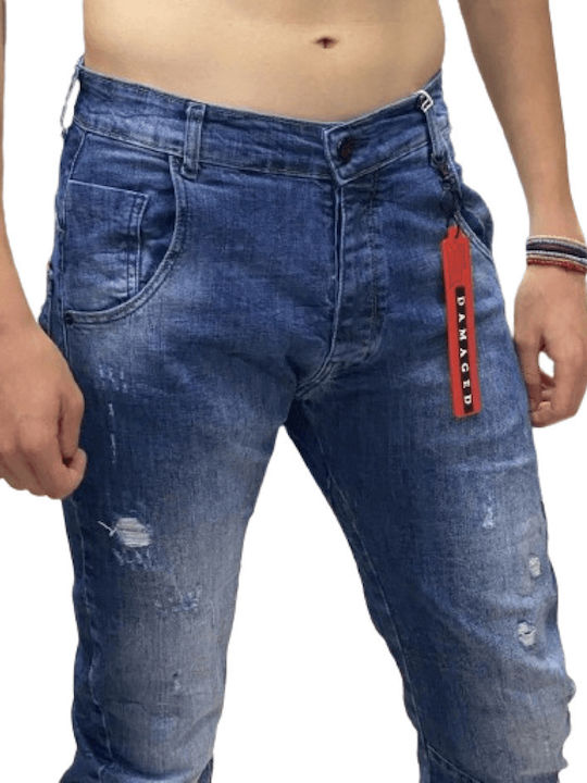 Damaged Jeans Ανδρικό Παντελόνι Τζιν Ελαστικό Blue