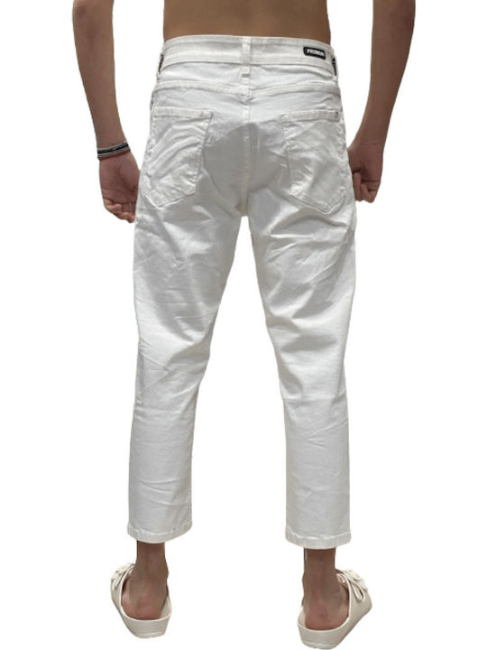 Men's Jeans Pants Cropped Elastic White