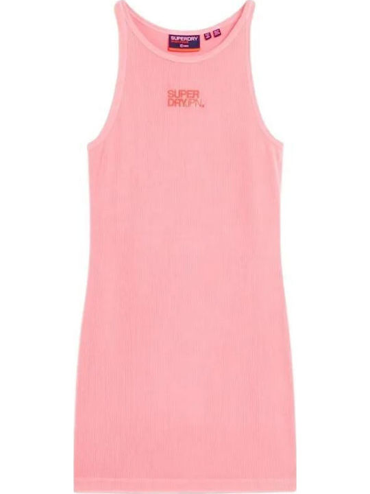 Sommer Mini Sportliches Damenkleid Ärmellos Fuchsie