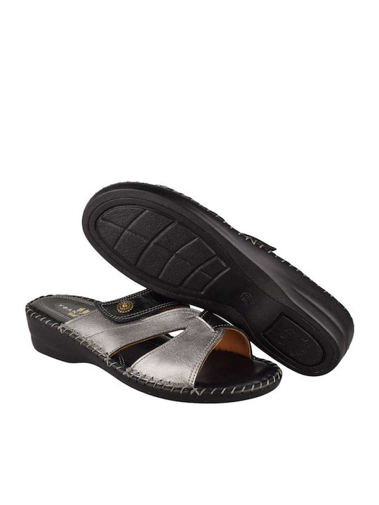 Leather Women's Flat Sandals in Black Color