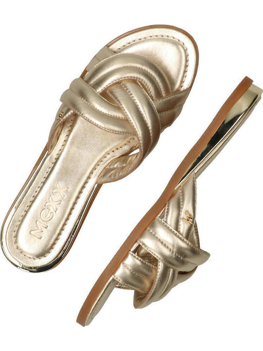 Leather Women's Flat Sandals in Gold Color