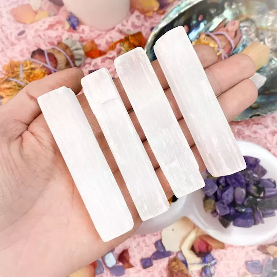 Ancient Wisdom Rod from Natural White Selenite Stone 10cm in White Color