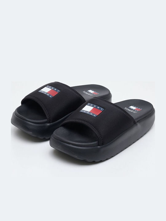 Șlapi Și Sandale Chunky.Slide Negri Din Țesătură Tommy Hilfiger