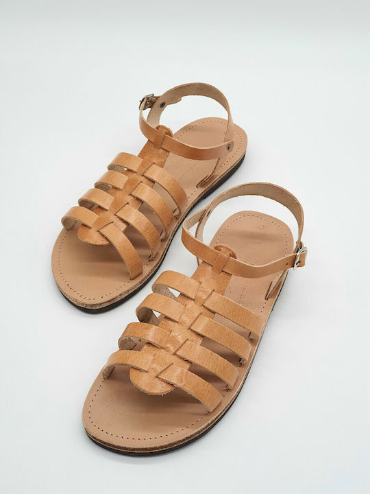 Kypraiosleather Leather Women's Flat Sandals in Beige Color