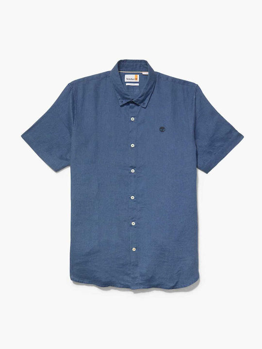 Timberland Men's Shirt Short Sleeve Linen Floral Blue