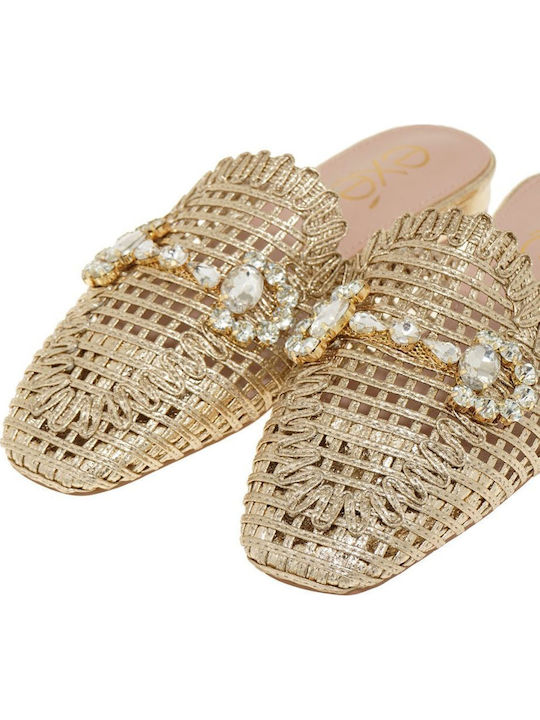 Flach Mules in Gold Farbe