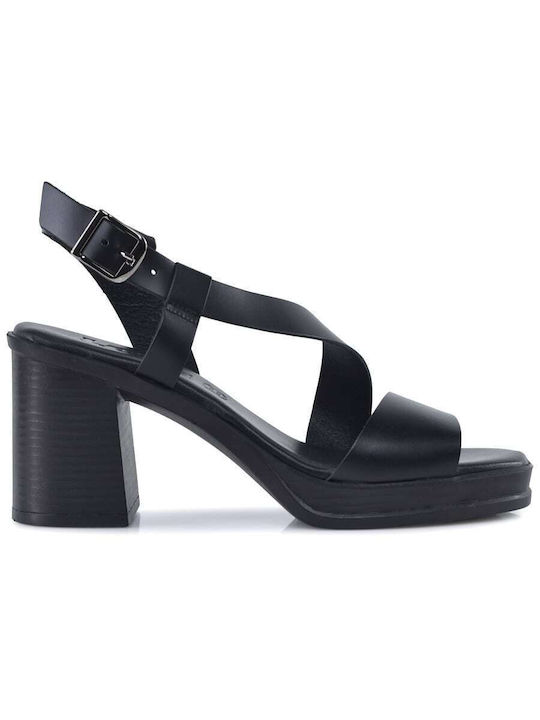 Lady Leather Women's Sandals Black with High Heel