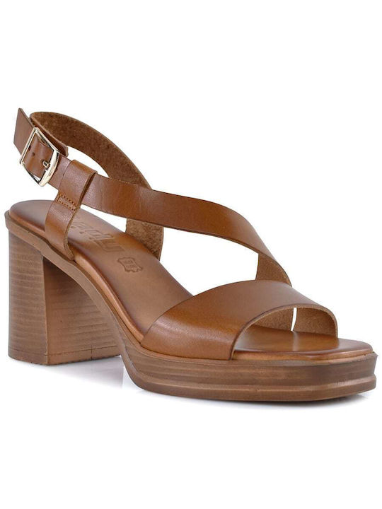 Lady Leather Women's Sandals Tabac Brown with High Heel