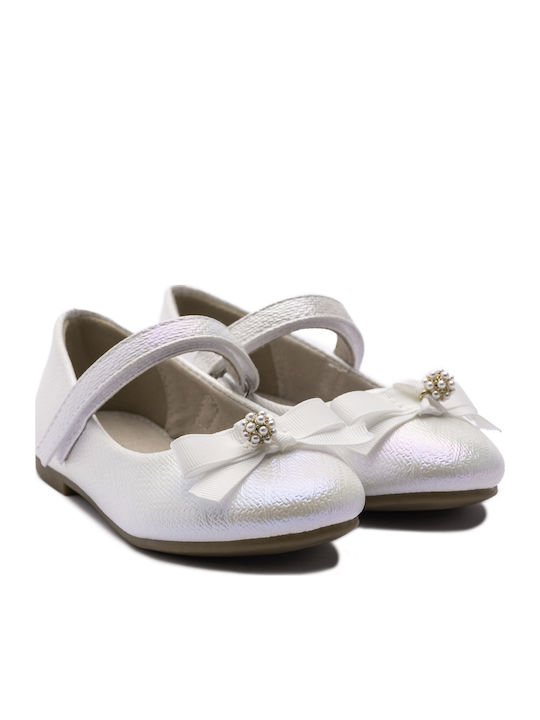 Kids Ballerinas with Hoop & Loop Closure White