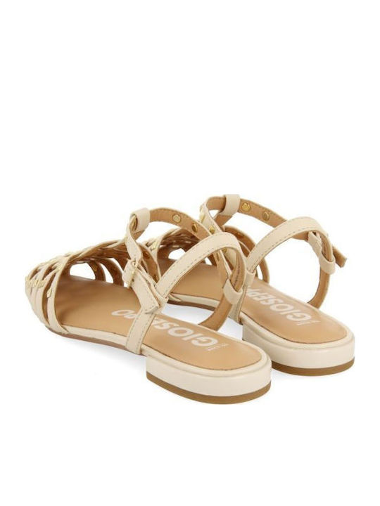 Leather Women's Flat Sandals Beige