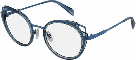 Police Women's Metal Cat Eye Blue Prescription Eyeglass Frame VPLA03 0F63