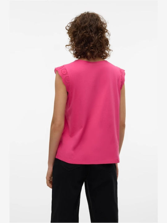 Vero Moda Damen Bluse Baumwolle Kurzärmelig Fuchsia