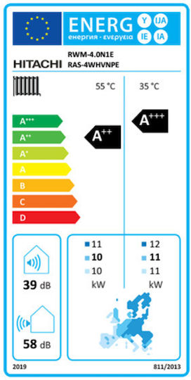 Hitachi Αντλία Θερμότητας 11kW Μονοφασική 60°C Split