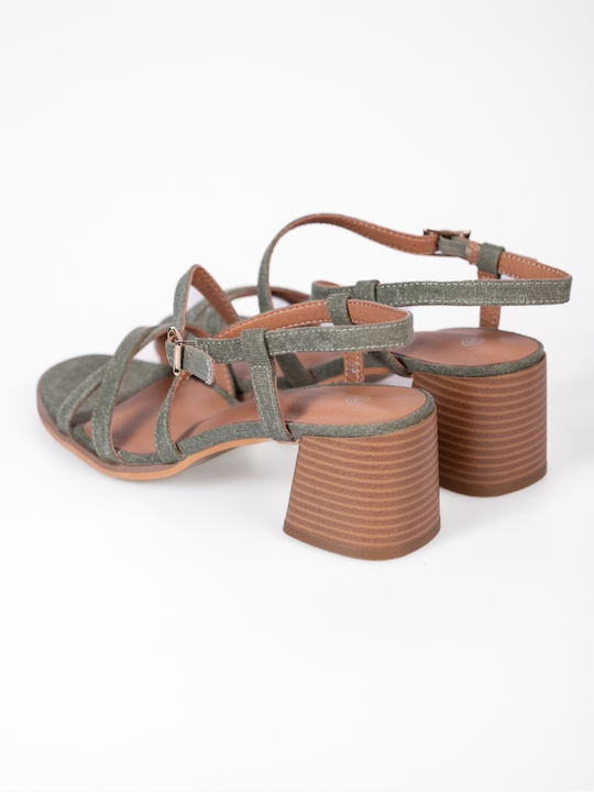 Issue Fashion Damen Sandalen mit Chunky mittlerem Absatz in Grün Farbe