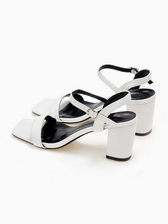 Issue Fashion Women's Sandals White with Chunky Medium Heel