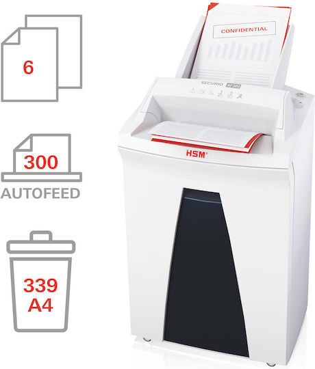 HSM Distrugător de Documente Securio Af300 Tăiere transversală 6 Foi cu Coș 35lt