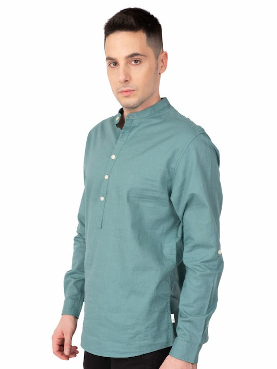 Rebase Men's Shirt Long Sleeve Linen Teal