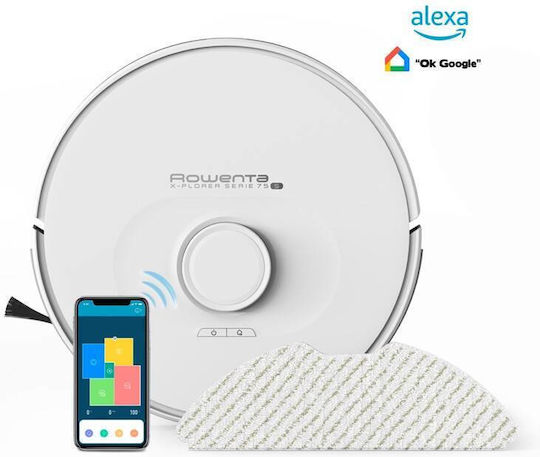 Rowenta X-Plorer S75 Animal Allergy Прахосмукачка Робот с Време на Работа до 120 мин и Покритие на Пространството до 120 кв.м Бяла