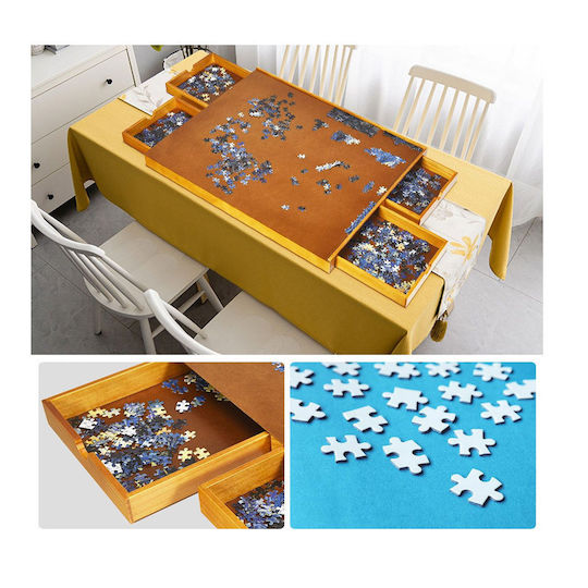 Masă de Puzzle din Lemn 1500 Piese 4 Sertare 80 X 65 X 7 Cm