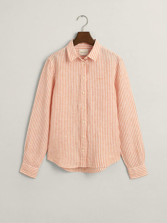 Gant Women's Linen Striped Long Sleeve Shirt Bubbelgum