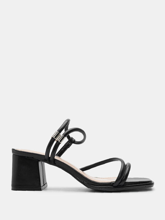 Luigi Synthetic Leather Women's Sandals Black with Medium Heel