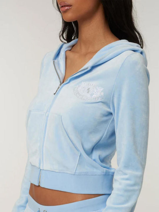 Juicy Couture Γυναικεία Ζακέτα Φούτερ Βελουτέ με Κουκούλα Μπλε