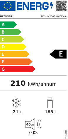 Heinner Fridge-Freezer 260lt H180xW55xD56cm Black HC-HM260BKWDE++